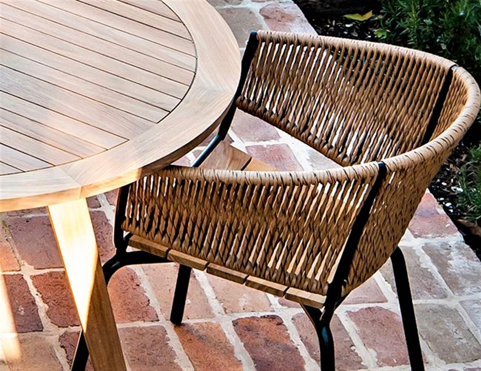 Modern Weave Rope Dining Chair Luxury Teak Organic Hand Woven