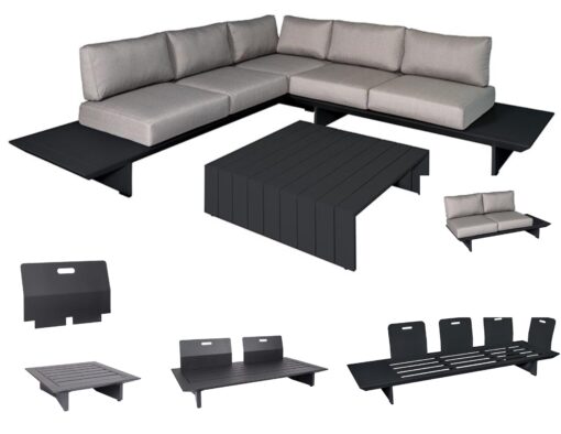 bonn sleek modern teak black white modular elements platform sofa removeable back interchange design